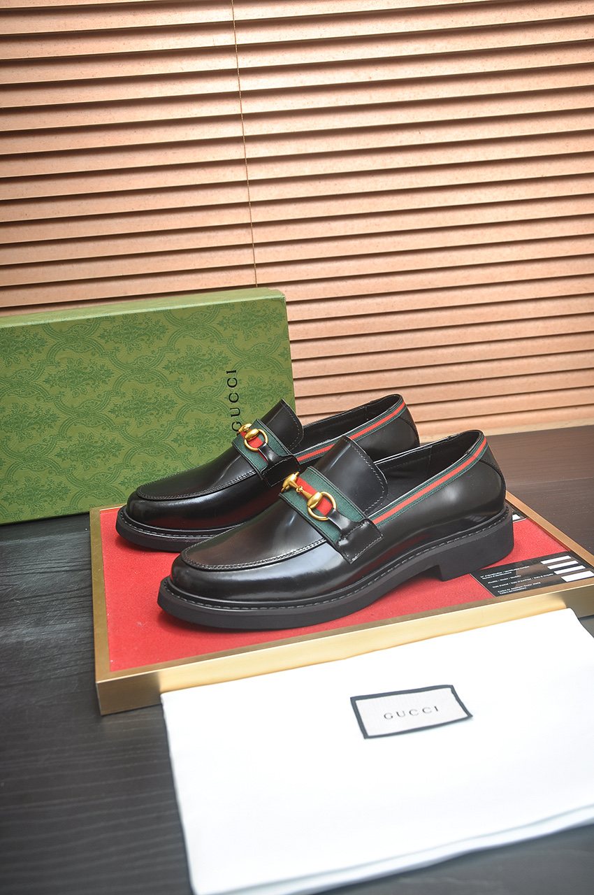 Gucci Dark Brown Horsebit Loafers — front