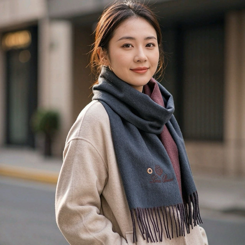 Loro Piana Reversible Fringed Scarf — model