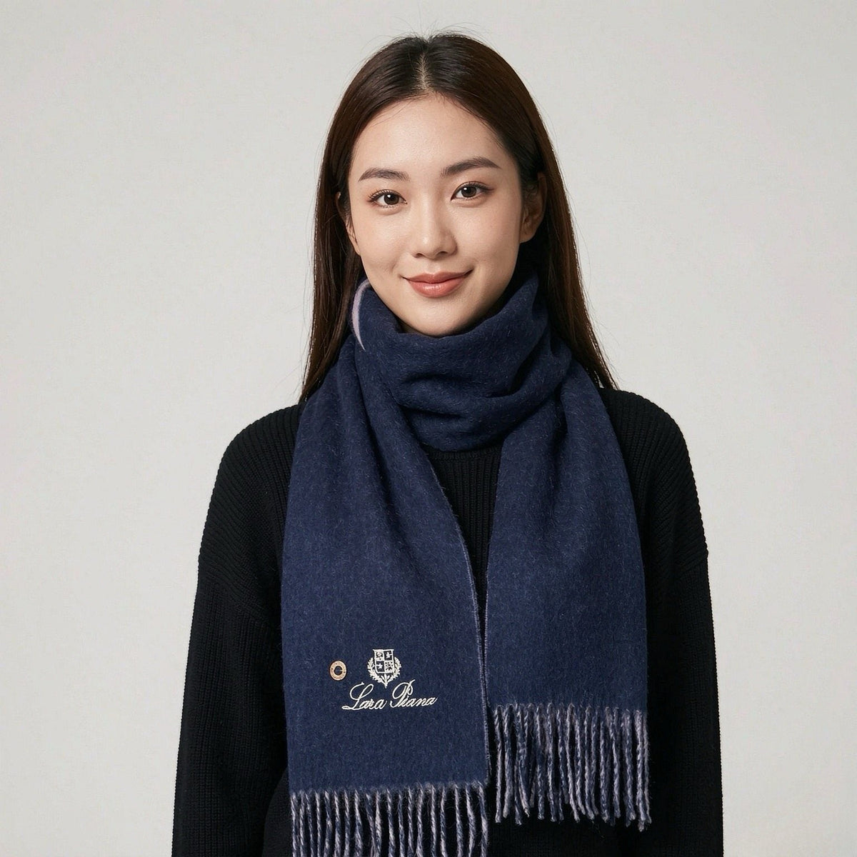 Loro Piana Reversible Fringed Scarf — model