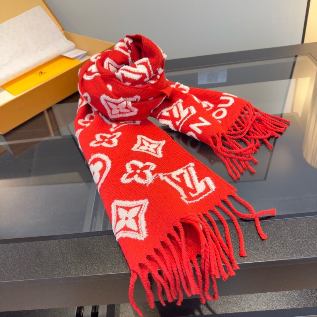Louis Vuitton Fringed Monogram-Style Scarf — front