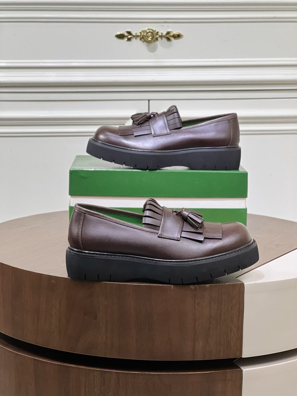 Bottega Veneta Men’s Tassel Lug Sole Loafers — front
