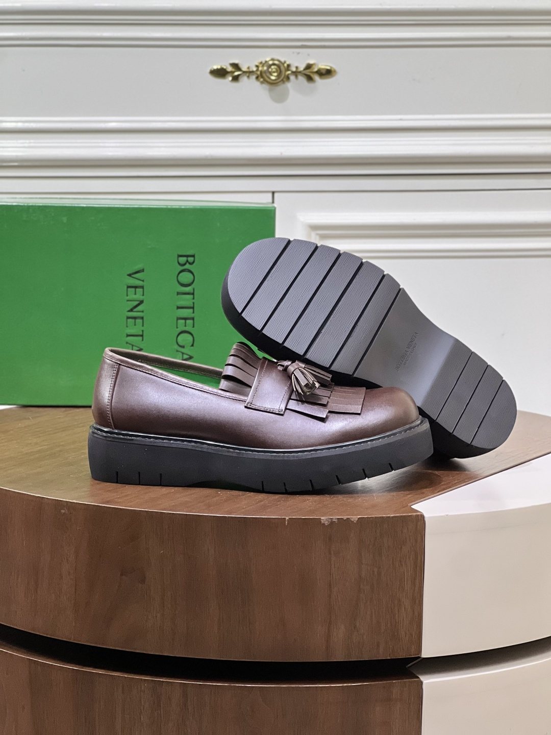 Bottega Veneta Men’s Tassel Lug Sole Loafers — side