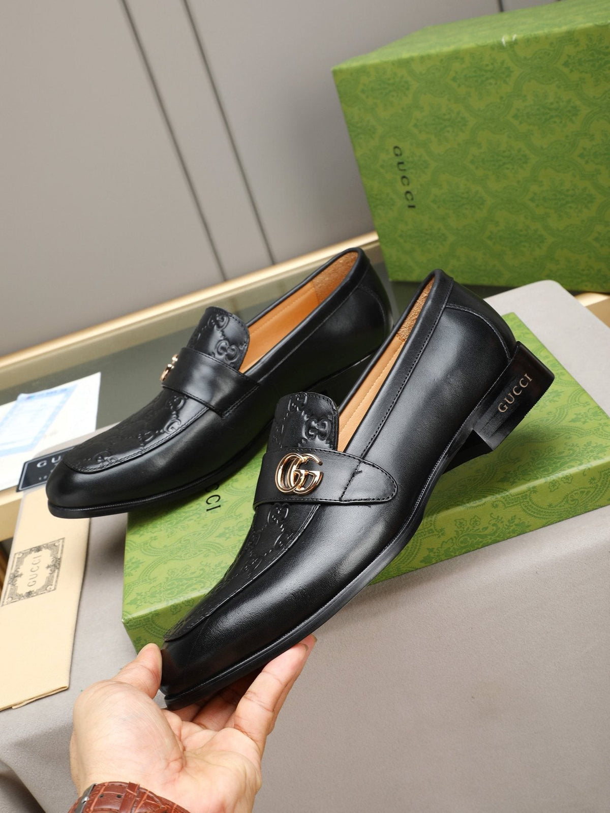 Gucci Black Logo Hardware Loafers — front