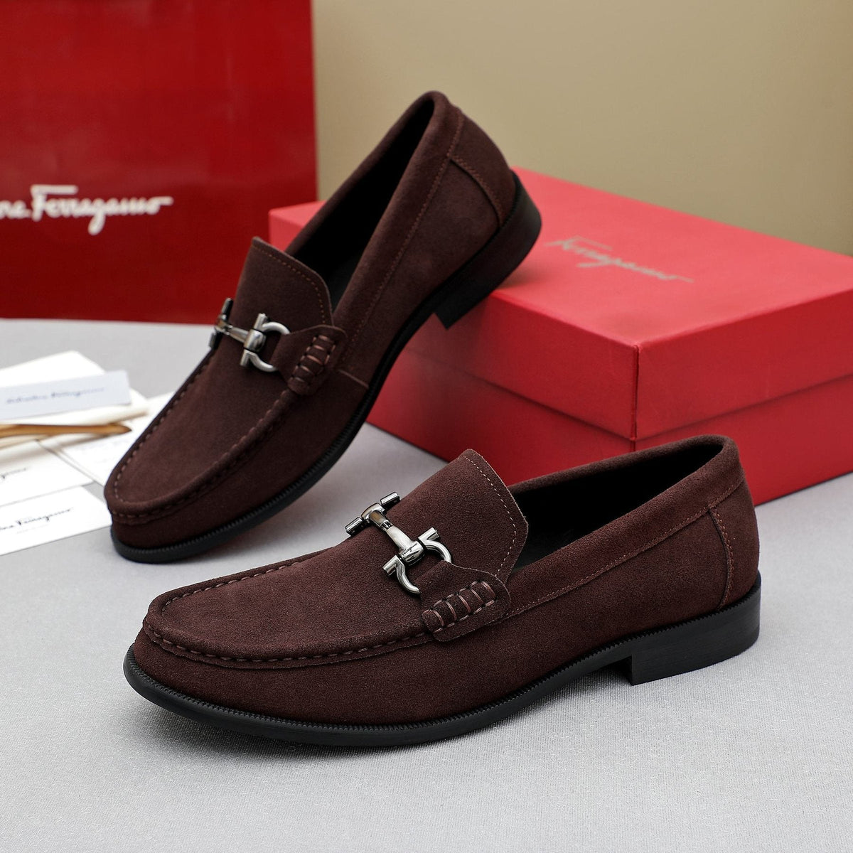 Ferragamo Suede Bit Loafers — front