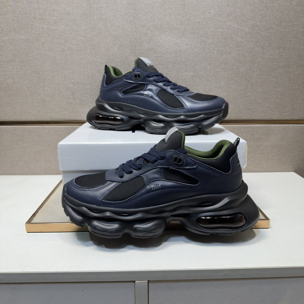 Dior Navy Blue, Black and Green Low-Top Sneakers — front