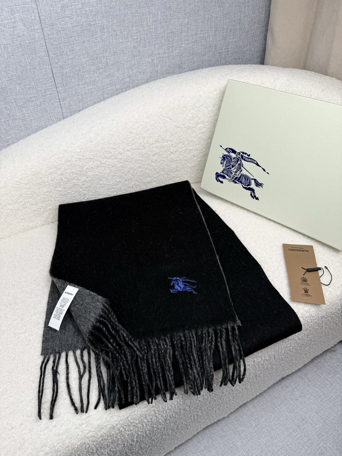 Burberry Embroidered Reversible Fringed Scarf — front