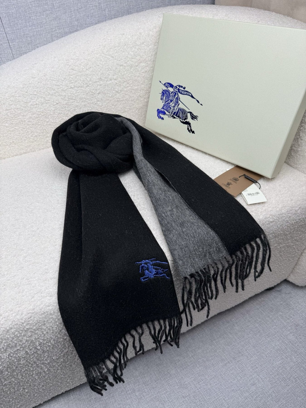 Burberry Embroidered Reversible Fringed Scarf — side