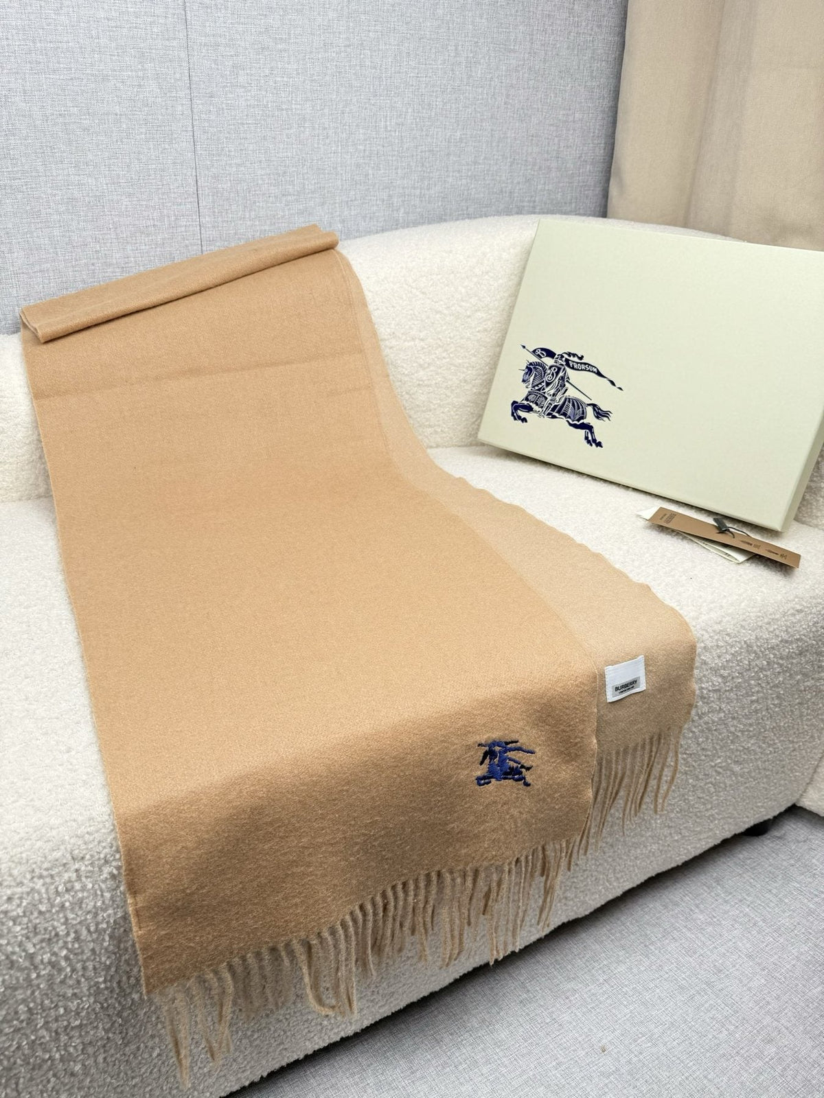 Burberry Embroidered Reversible Fringed Scarf — side