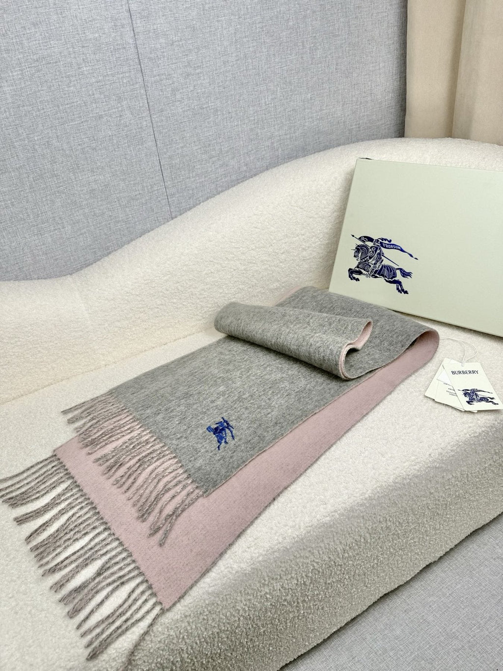 Burberry Embroidered Reversible Fringed Scarf — front