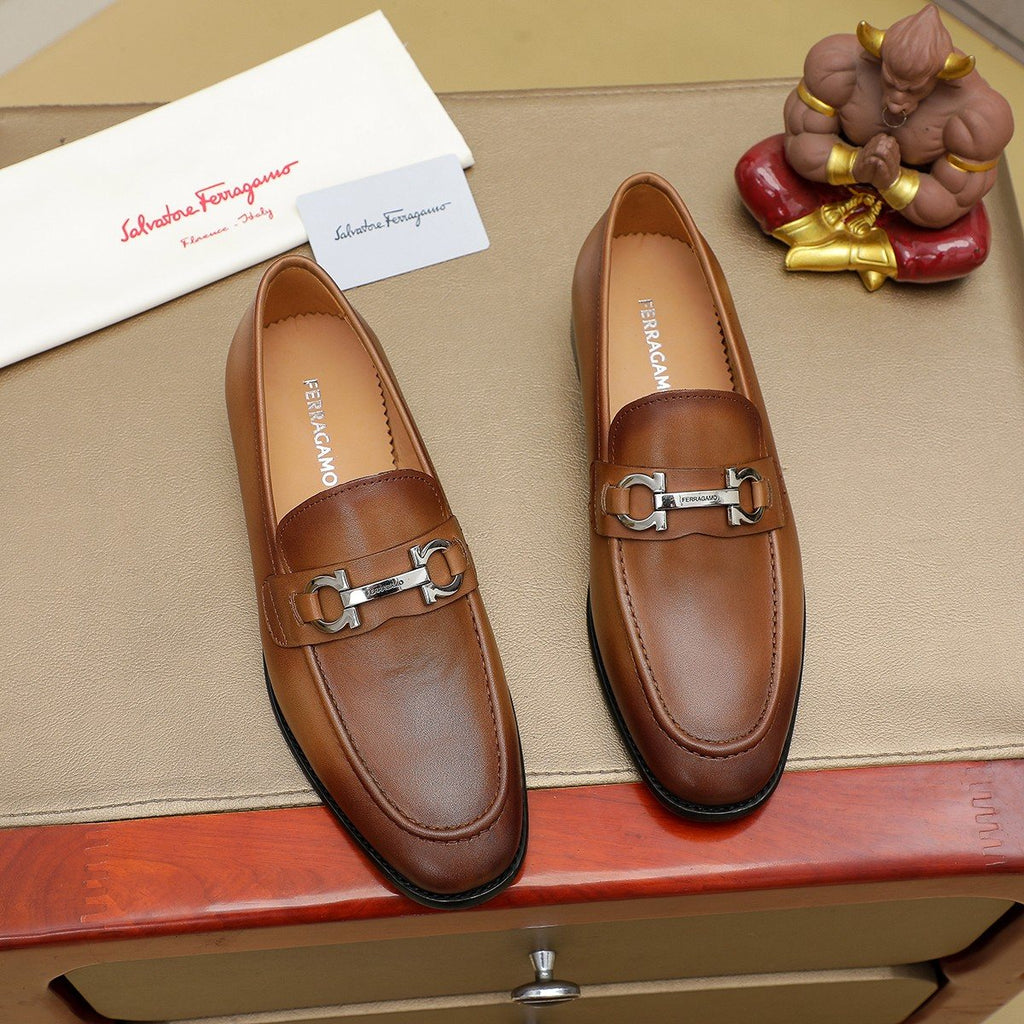 Ferragamo Brown Leather Bit Loafers — front