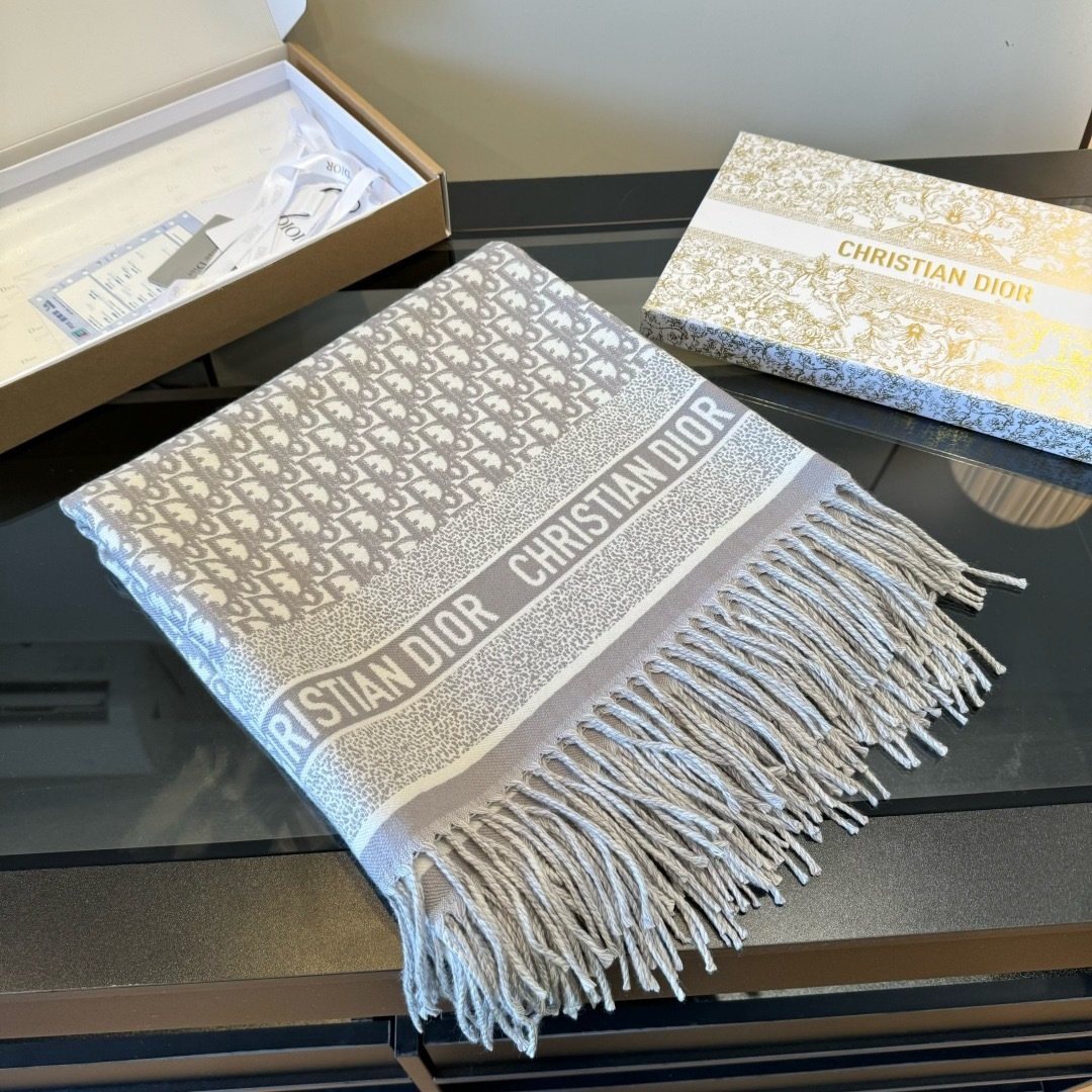 Dior Letter-Pattern Fringed Square Scarf — front