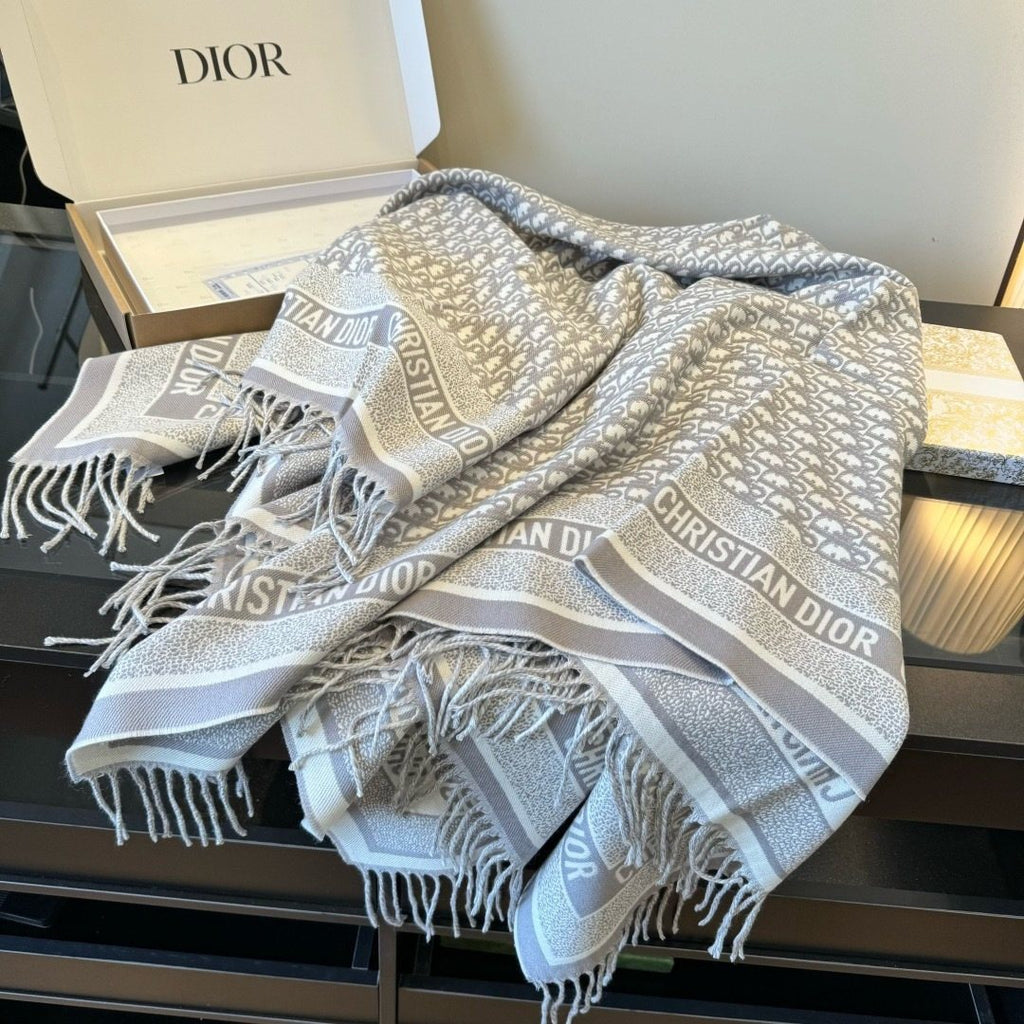Dior Letter-Pattern Fringed Square Scarf — front