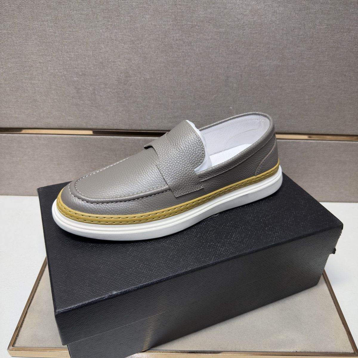Prada Gold Accent Slip-On Loafers — front
