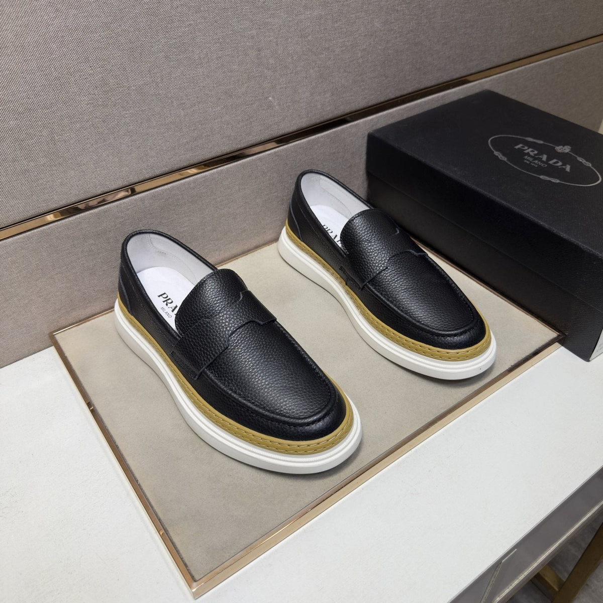 Prada Gold Accent Slip-On Loafers — hero