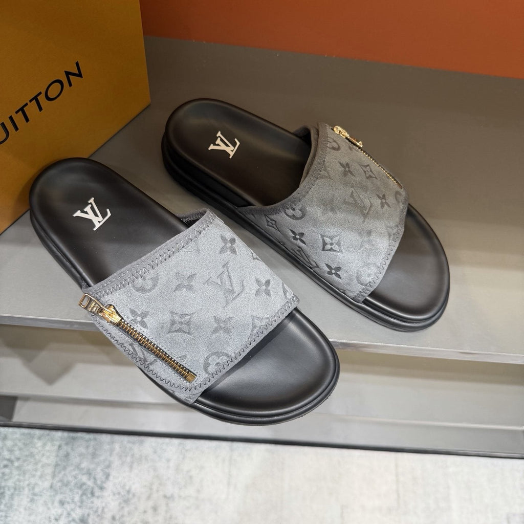 Louis Vuitton Monogram Zip Slide Sandals — front