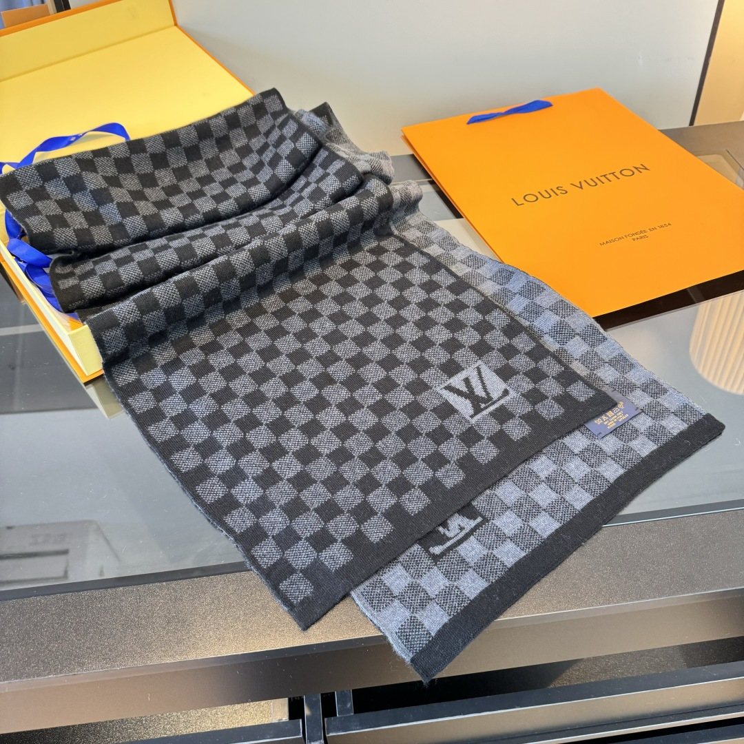 Louis Vuitton Black and Charcoal Checkerboard Scarf — front