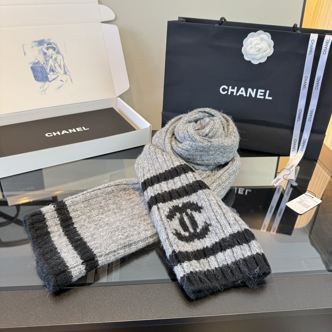 Chanel Rib-Knit Striped Scarf — front