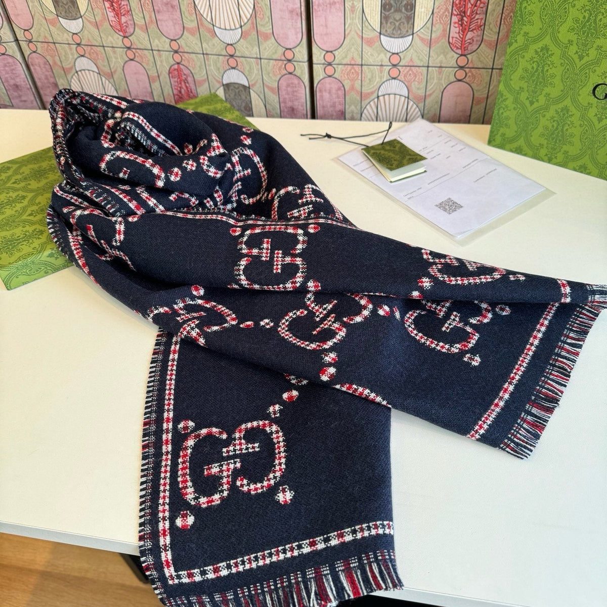 Gucci Fringed Monogram-Style Scarf — front