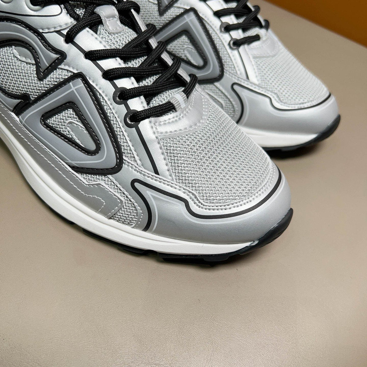 Dior Light Gray and Silver Sneakers — detail