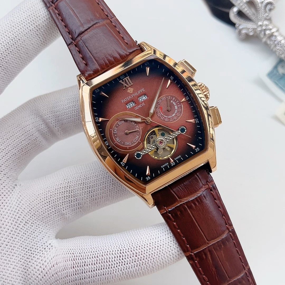 PATEK PHILIPPE Gold Brown Leather Strap Watch — hero