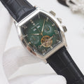 PATEK PHILIPPE Silver Black Green Dial Leather Strap Watch — hero