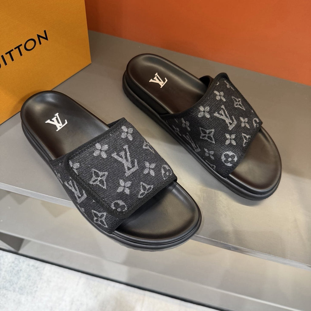 Louis Vuitton Monogram Strap Slide Sandals — front