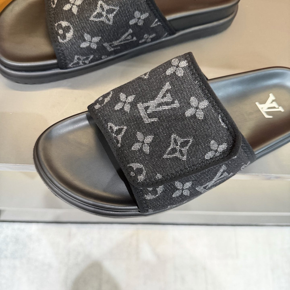 Louis Vuitton Monogram Strap Slide Sandals — front