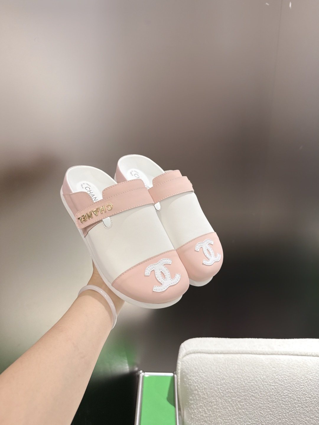 Chanel Quilted Closed-Toe Slide Sandals — model