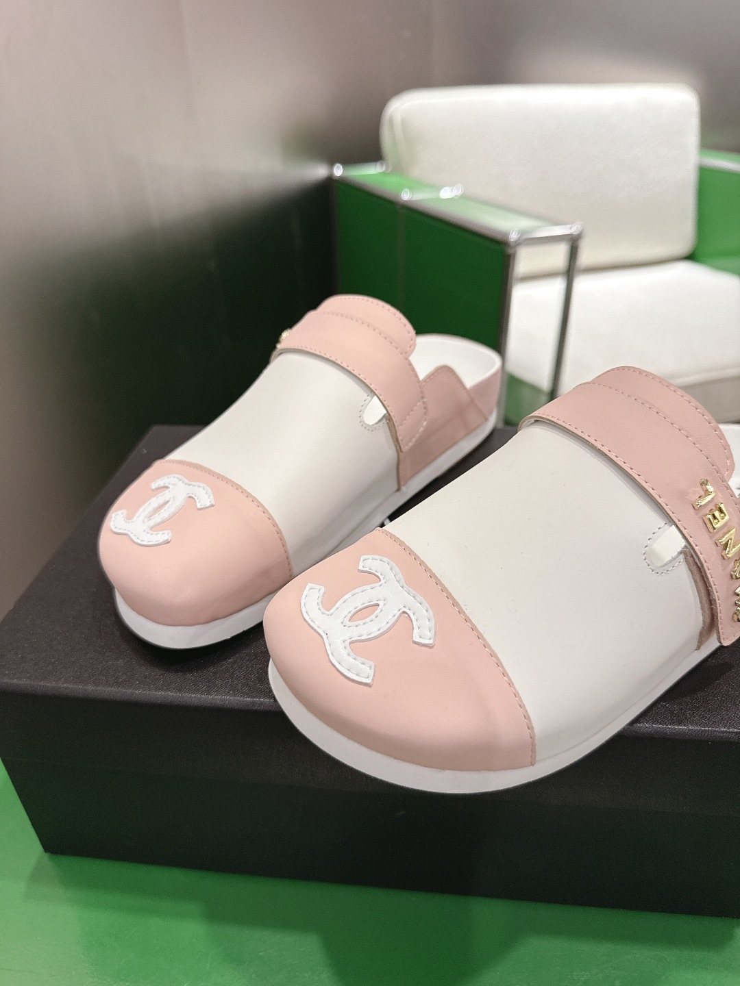 Chanel Quilted Closed-Toe Slide Sandals — side