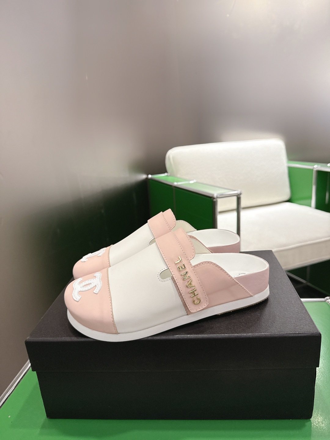 Chanel Quilted Closed-Toe Slide Sandals — side