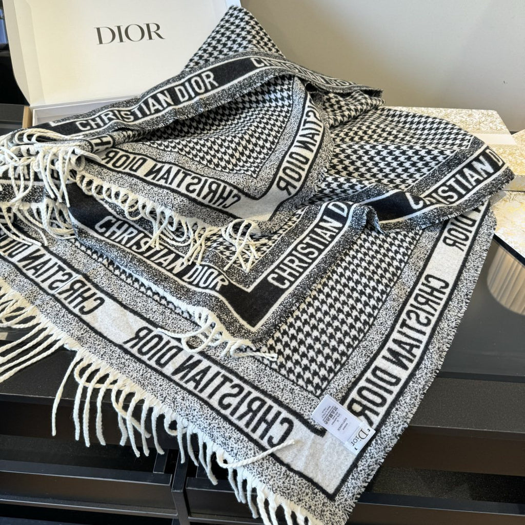 Dior Houndstooth Fringed Square Scarf & Shawl — side