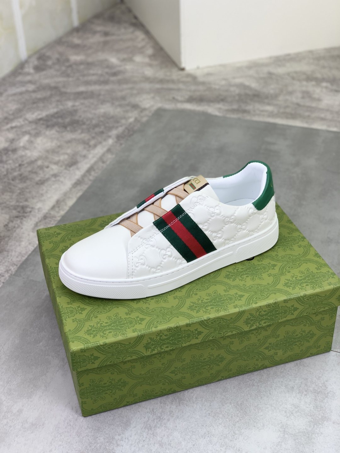 Gucci White Stripe Low-Top Sneakers — side