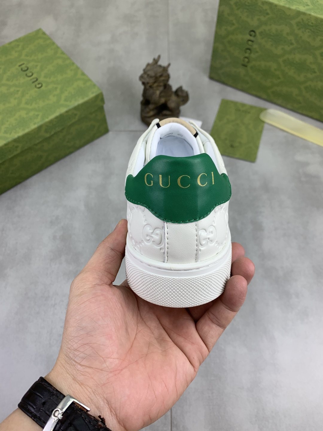 Gucci White Stripe Low-Top Sneakers — back
