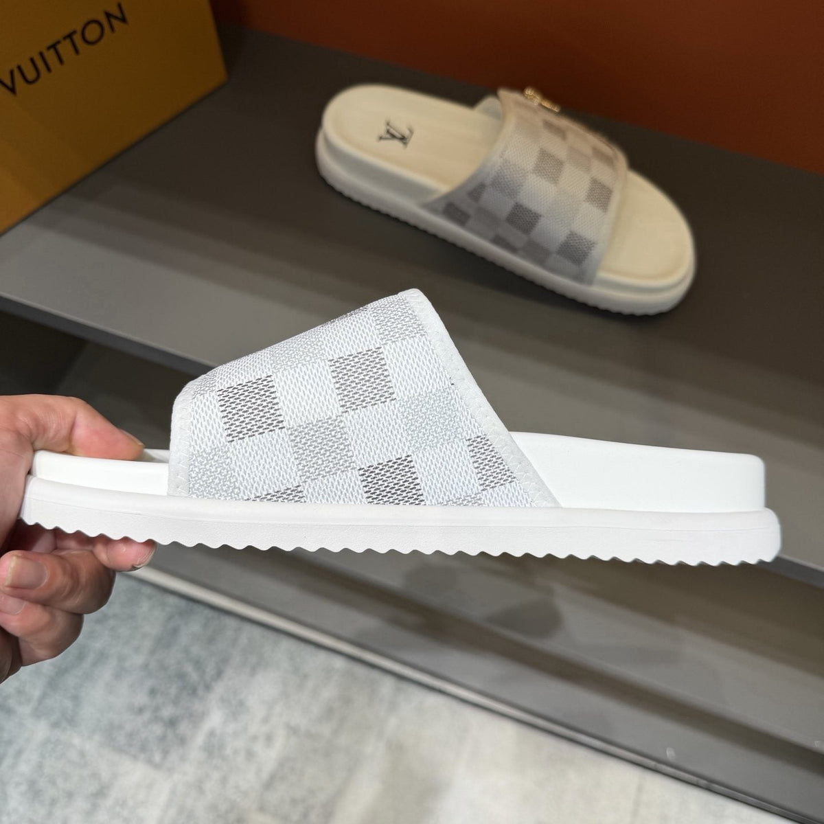 Louis Vuitton Checkered Zipper Slide Sandals — side