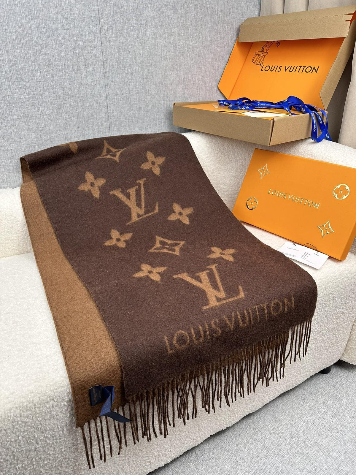Louis Vuitton Monogram Fringed Scarf — front
