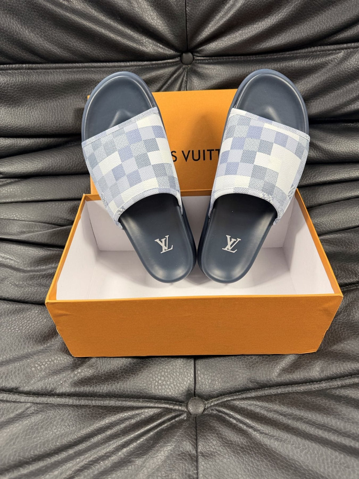 Louis Vuitton Checkered Slide Sandals — front