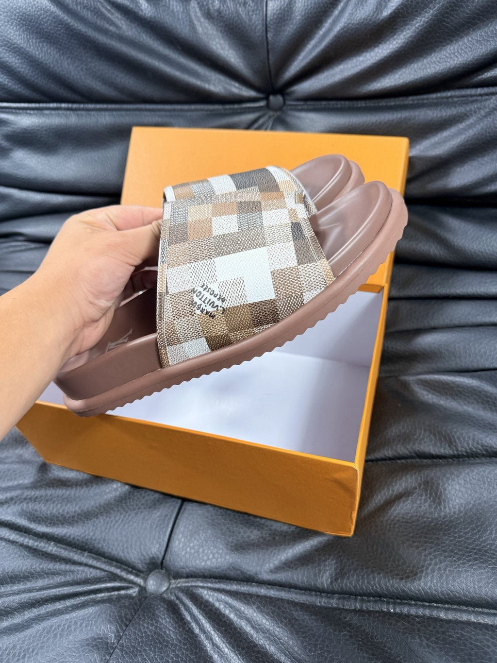 Louis Vuitton Checkered Slide Sandals — detail
