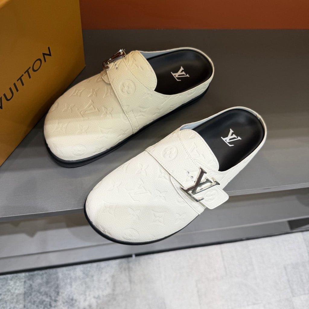 Louis Vuitton Monogram Buckle Slide Sandals — side