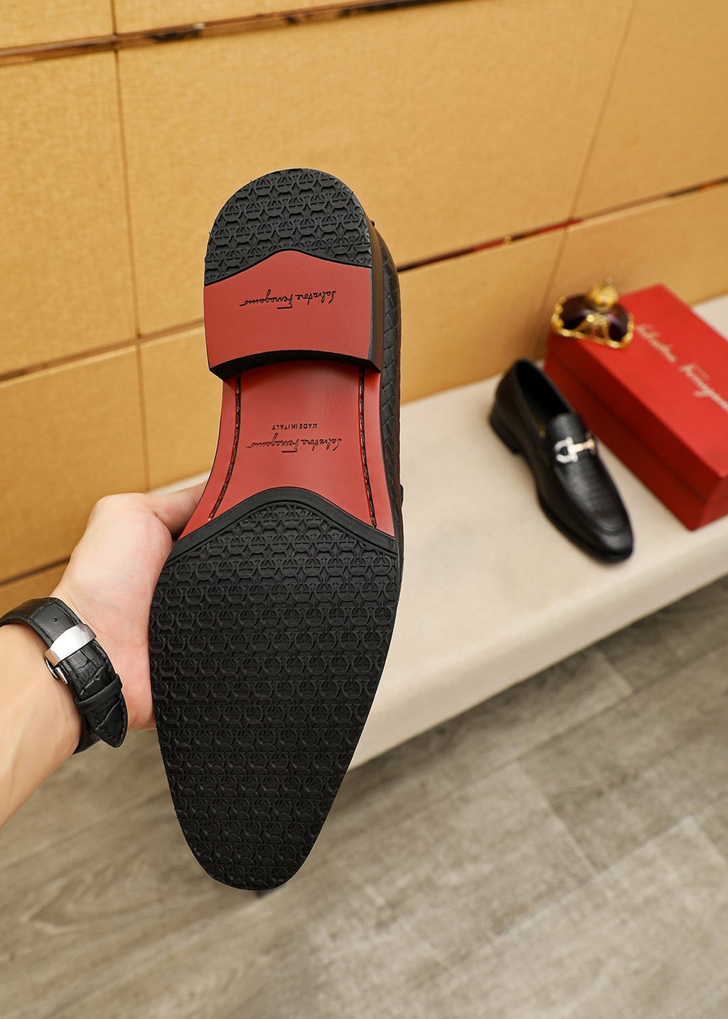 Salvatore Ferragamo Textured Buckle Loafers — detail