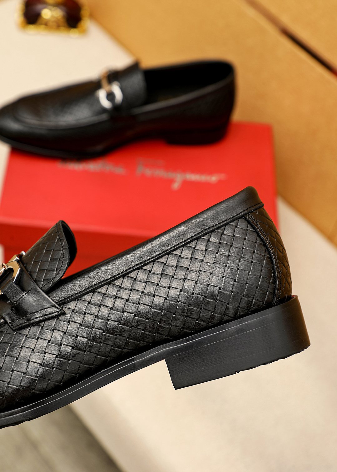 Salvatore Ferragamo Textured Buckle Loafers — detail