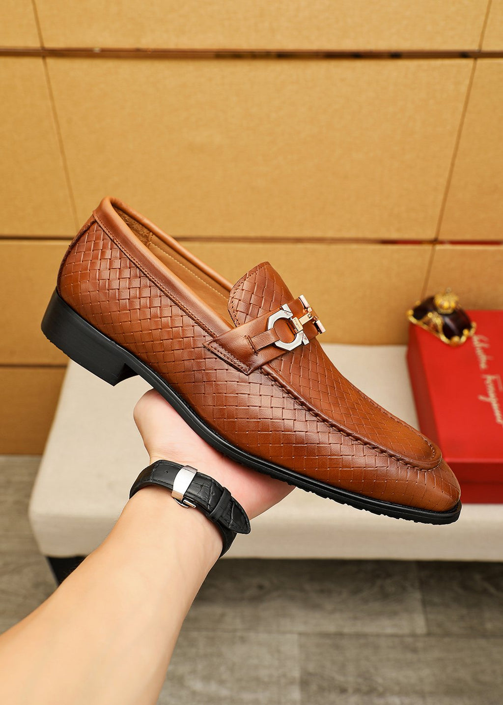 Salvatore Ferragamo Textured Buckle Loafers — side