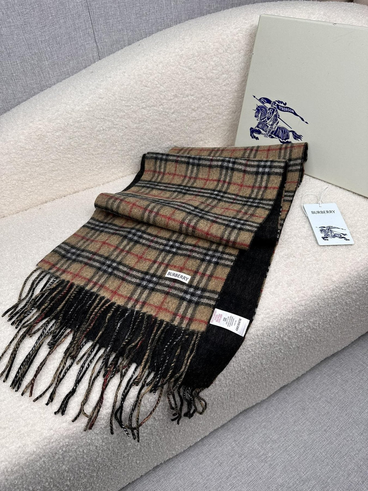 Burberry Reversible Fringed Plaid Scarf — front