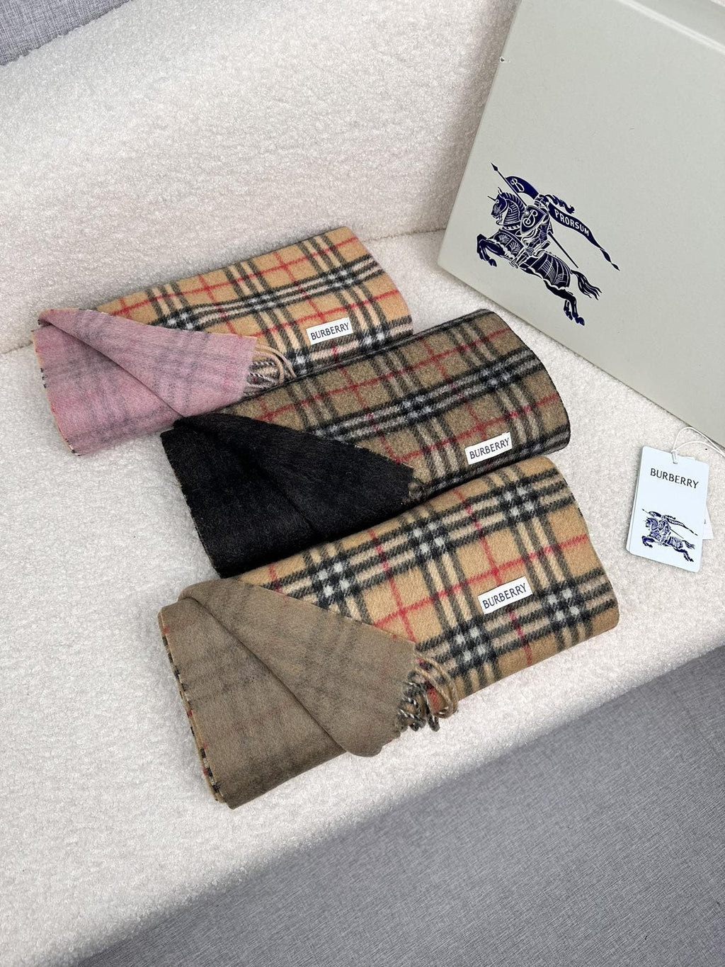 Burberry Reversible Fringed Plaid Scarf — front