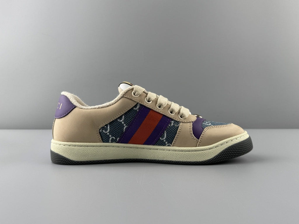 Gucci Beige Monogram Stripe Low-Top Sneakers — side