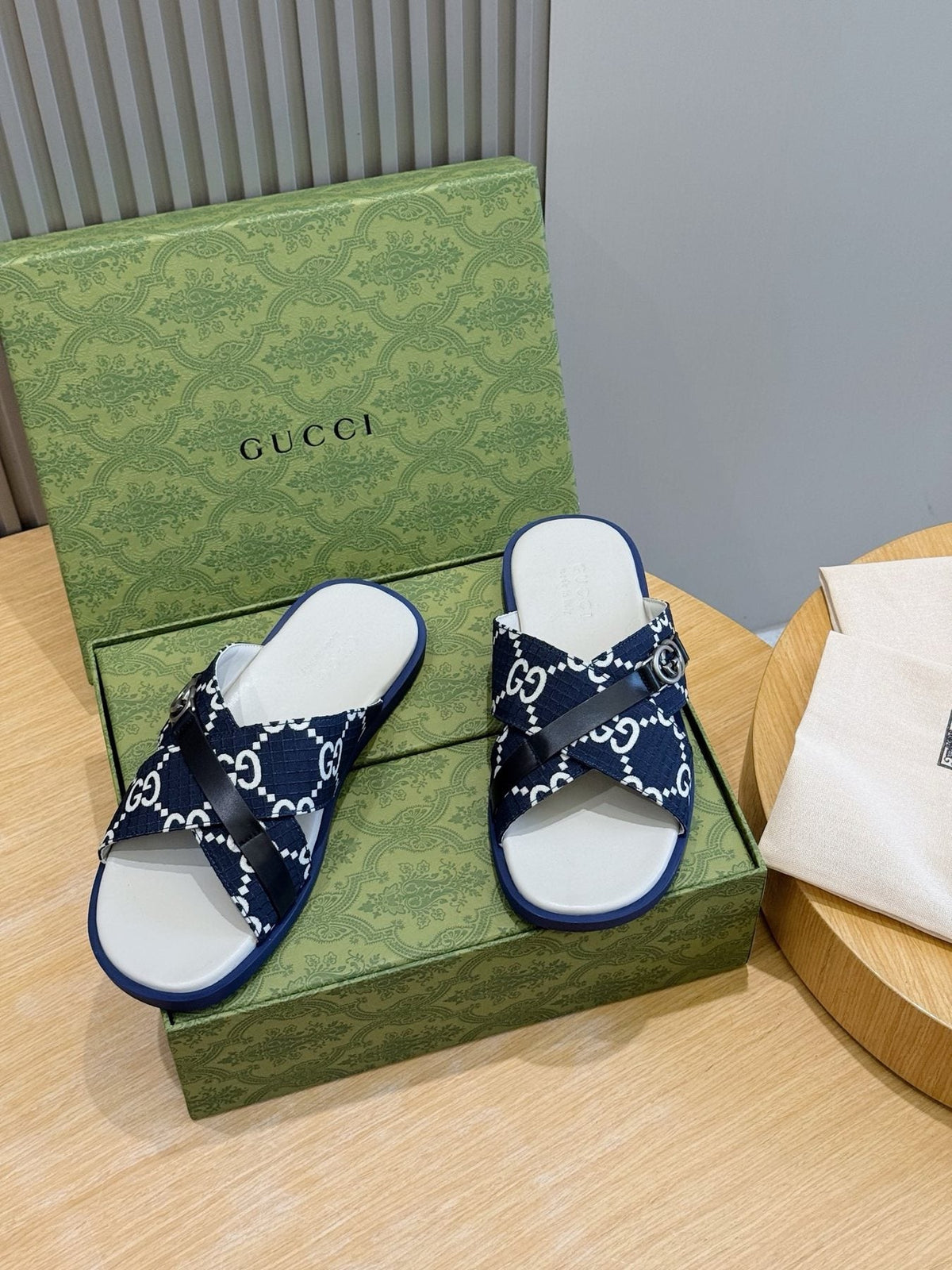 Gucci Crossed Strap Slide Sandals — front