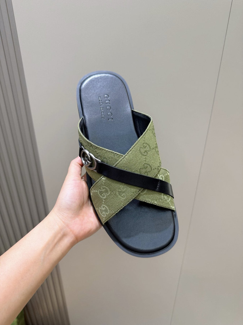 Gucci Crossed Strap Slide Sandals — model