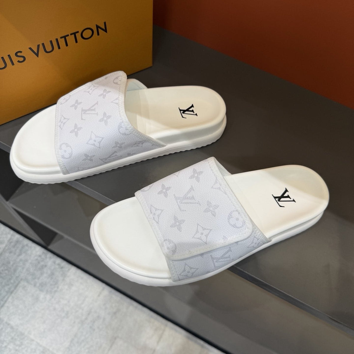 Louis Vuitton Monogram-Patterned Slide Sandals — front
