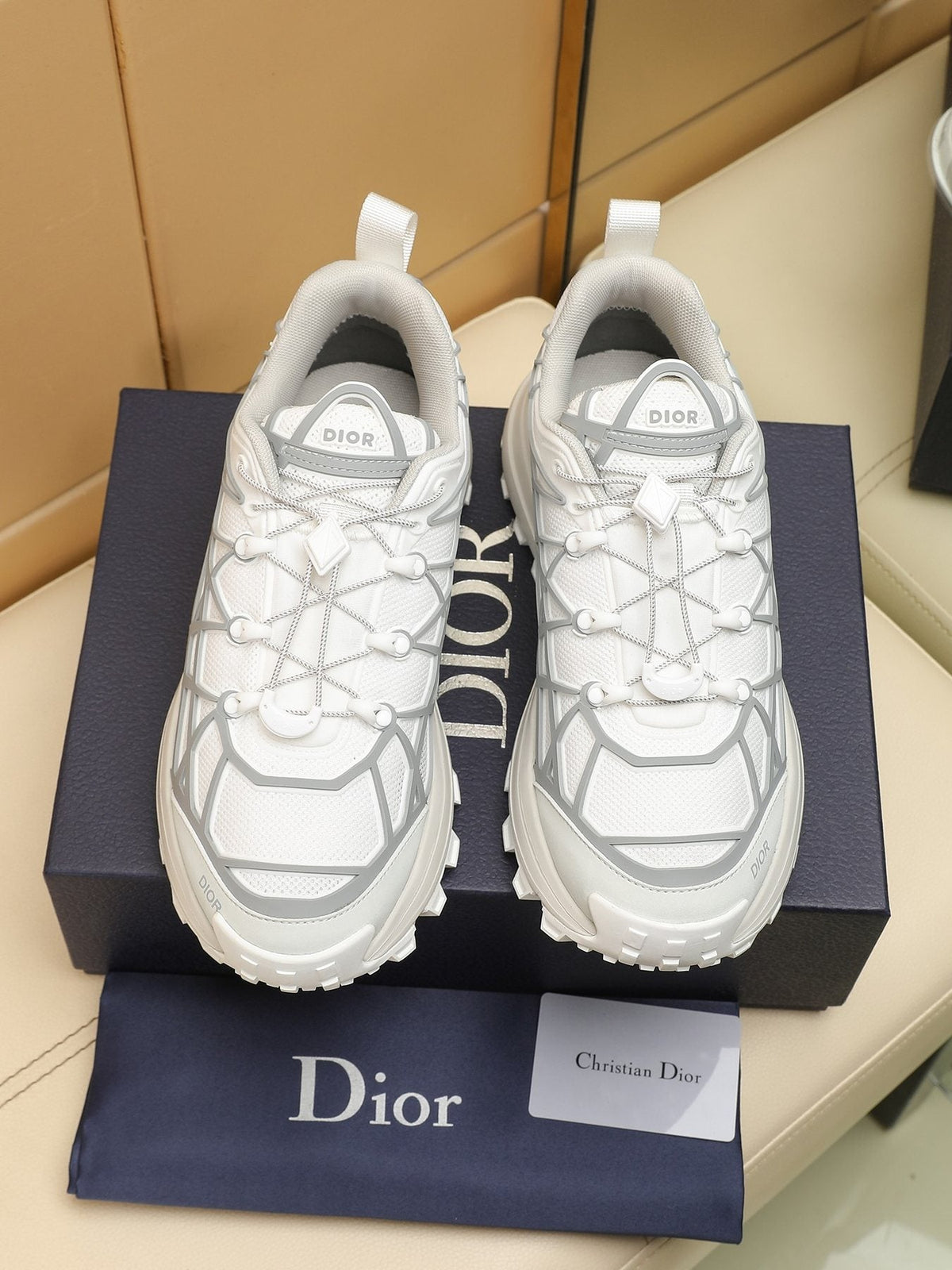 Dior B31 Runner White and Light Gray Sneakers — front