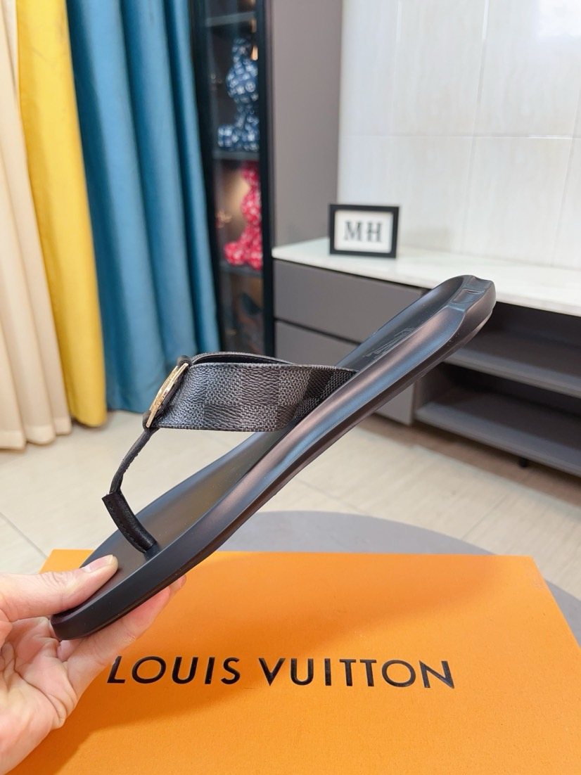 Louis Vuitton Dark Brown Check Thong Sandals — side