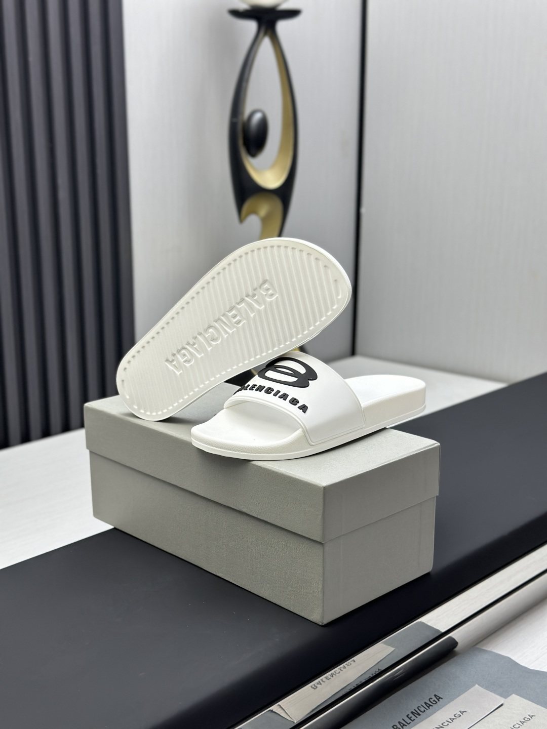 Balenciaga Logo Strap Slide Sandals — side